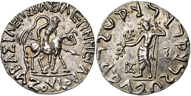 ROYAUME INDO-SCYTHE, Azès (-57-5), AR tétradrachme, 57-35. D/ BAΣΙΛΕΩΣ ΒΑΣΙΛΕΩΝ ...
