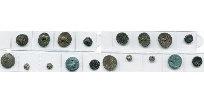 lot de 7 bronzes et 2 oboles, dont: Acarnanie, Oiniadai, T. d''Athéna/T. de taur...