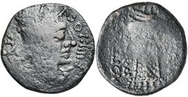 GAULE NARBONNAISE, Longostalètes (région de Narbonne), AE bronze, 121-45 av. J.-C. D/ BKIOC T. masc. à d., la tête ceinte d''un large ruban. Derrière...