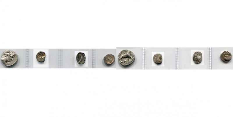 GAULE TRANSALPINE, Massalia, AR lot de 4 p.: obole, Tête casquée à d., une roue ...