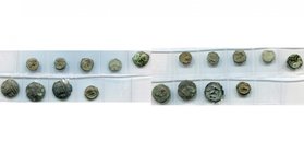 lot de 5 bronzes et 4 potins, dont Marseille, petit bronze au taureau; Nîmes, bronze au sanglier; Cavaillon, R/ T. d''Apollon; Aulerci Eburovices, bro...