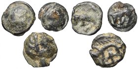 lot de 3 potins: Turones, à la tête diabolique (2), R/ Taureau; Leuci, R/ Sanglier-enseigne, dessous une fleur de lis.

Beau / Fine