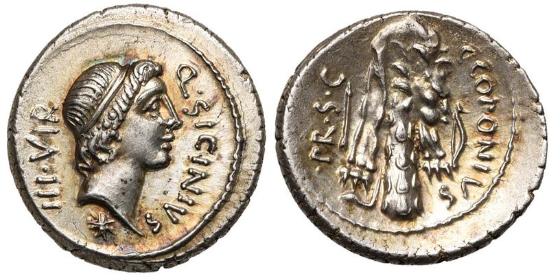 Q. Sicinius et C. Coponius, AR denier, 49 av. J.-C., atelier itinérant. D/ Q· SI...