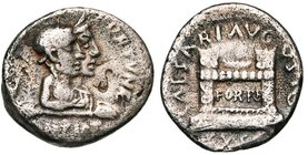 AUGUSTE (-27-14), AR denier, 19 av. J.-C., Rome. Monétaire: Q. Rustius. D/ Q·RVSTIVS- FORTVNAE/ [ANTIAT] B. conjugués à d. de Fortuna Victrix, casquée...