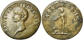 BRITANNICUS (†55), AE médaillon. D/ KΛAY BPETANNIKOΣ KAIΣ T. nue à g. R/ AΛABANΔEΩN Apollon deb. à g., ten. une cruche inclinée. A ses pieds, un cerf....