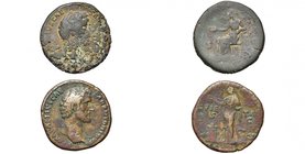 ANTONIN le Pieux César (138), lot de 2 sesterces frappés à Rome entre le 25 février et le 10 juillet 138: R/ Concordia assise à g., le coude reposant ...