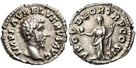 LUCIUS VERUS (161-169), AR denier, 161, Rome. D/ IMP L AVREL VERVS AVG T. à d. R/ PROV DEOR TR P COS II Providentia deb. à g., ten. un globe et une co...