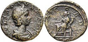 JULIA PAULA, première femme d''Elagabal, AE sesterce, 219-220, Rome. D/ IVLIA PAVLA AVG B. diad., dr. à d. R/ CONCORDIA/ SC Concordia assise à g., ten...