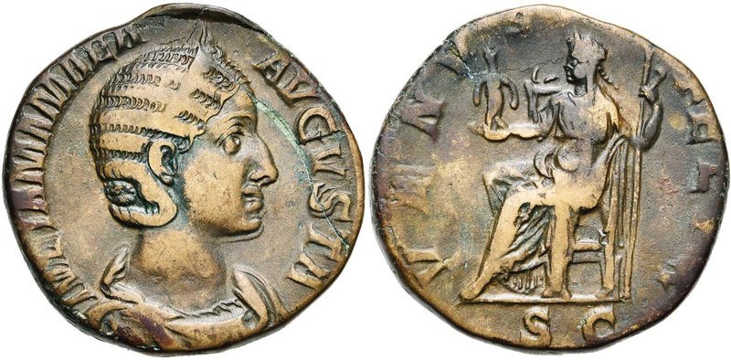 JULIA MAMAEA (†235), mère de Sévère Alexandre, AE sesterce, 224, Rome. D/ IVLIA ...
