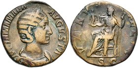 JULIA MAMAEA (†235), mère de Sévère Alexandre, AE sesterce, 224, Rome. D/ IVLIA MAMAEA- AVGVSTA B. diad., dr. à d. R/ VENVS- FELIX/ SC Vénus assise à ...