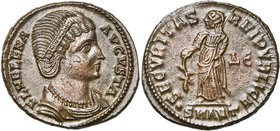 HELENA, mère de Constantin Ier, AE follis, 328-329, Antioche. D/ FL HELENA- AVGVSTA B. diad., dr. à d. Le diadème est formé d''un rang de médaillons p...