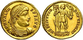 VALENS (364-378), AV solidus, 364-367, Arles. D/ DN VALEN-S PF AVG B. diad., dr., cuir. à d. R/ RESTITVTOR- REI PVBLICAE/ KONST L''empereur deb. de f...