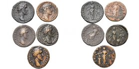 ANTONIN le Pieux (138-161), lot de 5 as frappés à Rome: 140-144, R/ Concordia; 145-161, R/ Securitas; 150-154, R/ Annona assise, Annona deb., Salus.
...