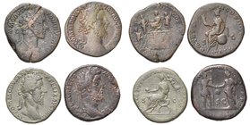 COMMODE Auguste (177-192), lot de 4 sesterces frappés à Rome: 180, R/ L''empereur assis sur une plate-forme, Liberalitas devant lui; 184-185, R/ Itali...