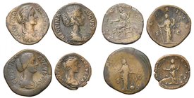 CRISPINE (†183), lot de 4 bronzes frappés à Rome: sesterces, R/ Concordia, Hilaritas, Laetitia; as, R/ Junon Lucina.

Beau à Très Beau / Fine - Very...