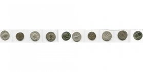 lot de 5 antoniniens: Trajan Dèce, R/ Pax; Claude II, Milan, R/ Mars; Aurélien (3), Rome, R/ Sol; Ticinum, R/ Sol entre deux prisonniers; Siscia, R/ L...