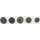 lot de 4 folles et 1 fraction: Dioclétien, Ticinum, R/ Génie; Maximien Galère, Héraclée, R/ Génie; Sévère II César, Rome, R/ Moneta; Maximin II Daza, ...