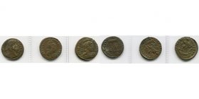 lot de 3 AE2 au type de l''empereur sur un bateau dont la Victoire tient le gouvernail: Constant, 348-350, Lyon (l''empereur tient un phénix sur un gl...