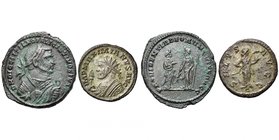 lot de 2 p.: Dioclétien Senior Augustus, follis, 305-306, Londres, R/ Providentia et Quies; Maximien Hercule, antoninien, printemps 290-291, Lyon, R/ ...