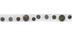 lot de 5 p.: L. Flaminius Chilo, denier, Cr. 302/1; Tibère, denier, 36-37, Lyon, R/ Pax ou Livie; Auguste, quadrans, 8 av. J.-C., Mains jointes autour...
