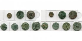 lot de 7 bronzes: Claude, quadrans, Modius/S-C; Gordien III, sesterce, R/ Concordia; as d''Auguste divinisé, Néron, Marc Aurèle (2), Crispine.

Beau...