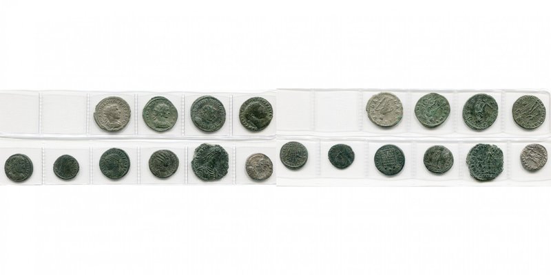 lot de 10 p., dont: antoniniens de Philippe Ier, Aurélien, Maximien Hercule; fol...