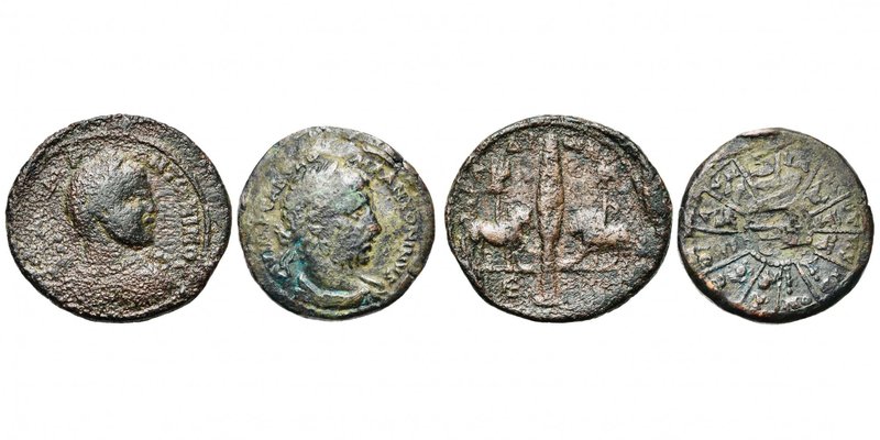 PHENICIE, Elagabal (218-222), lot de 2 bronzes: Arados, AE32, R/ Cyprès entre un...