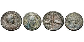 PHENICIE, Elagabal (218-222), lot de 2 bronzes: Arados, AE32, R/ Cyprès entre un taureau et un lion; Sidon, AE28, R/ Zodiaque.

Beau à Très Beau / F...