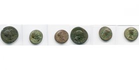 ROYAUME DE THRACE, Rhoemetalces Ier (-11-12), lot de 3 bronzes: unité, T. du roi et de la reine Pythodoris/T. d''Auguste; demi-unité (2), T. à d./T. d...