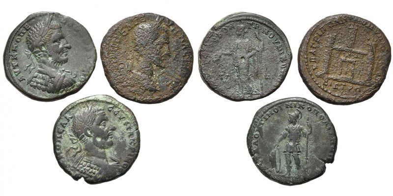 MESIE, NICOPOLIS, Macrin (217-218), lot de 3 bronzes: AE28, R/ Héra; AE27, R/ Po...