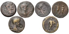 lot de 3 bronzes de Marc Aurèle Auguste: Chypre, AE32, Antonin le Pieux/Marc Aurèle; Pont, Amasie, AE34, R/ Arès et Aphrodite; Mysie, Germe, AE34, R/ ...