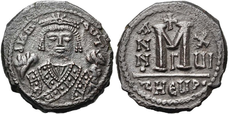 Maurice Tibère (582-602), AE follis, an 16, 597-598, Antioche. Off. Γ. D/ B. cou...