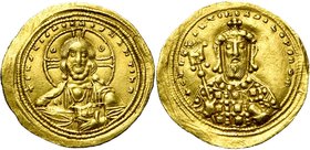 Constantin VIII (1025-1028), AV histamenon, Constantinople. D/ B. du Christ de f., bénissant et ten. les Evangiles. R/ B. barbu et cour. de l''empereu...