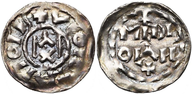 CAROLINGIENS, Hugues d''Arles, roi d''Italie, et Lothaire II (931-947), AR denie...