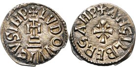 LOMBARDS, Principauté de Bénévent, Louis II, empereur, et Angilberga (866-871), AR denier. Frappé pendant l''occupation de Bénévent par les troupes im...