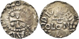 ALLEMAGNE, COLOGNE, Otton Ier, empereur (962-973), AR denier, 962-965. Avec son frère l''archevêque Brunon. D/ + OTTO IMP AVGΛIV Croix cantonnée de qu...