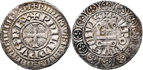 FRANCE, Royaume, Philippe IV le Bel (1285-1314), AR gros tournois à l''O rond, 1280-1290. D/ PHILIPPVS REX en légende intérieure. Croix pattée. R/ TVR...