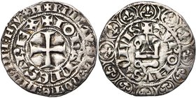 FRANCE, Royaume, Jean II le Bon (1350-1364), AR gros tournois, juillet 1359, Montpellier. Monnayage particulier au Languedoc. D/ Croix pattée. R/ Chât...
