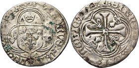 FRANCE, Royaume, Charles VIII (1483-1498), billon blanc à la couronne de Bretagne, à partir de 1491, Rennes. D/ Ecu de France entre trois couronnelles...