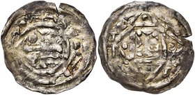 FRANCE, NORMANDIE, Duché, Richard II (996-1026), AR denier. D/ Croix cantonnée de deux annelets, une croisette et un globule (?). R/ Quatre frontons p...