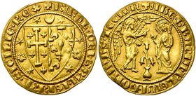 ITALIE, NAPLES, Charles Ier d''Anjou (1266-1285), AV salut d''or (carlino), 1277-1285. D/ + KAROL'' DEI GRA IERL''M SICILE REX Ecu de Jérusalem et de ...