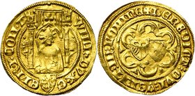 NEDERLAND, GELDERLAND, Hertogdom, Willem I (1371-1402), AV Rijnse goudgulden, Arnhem. Vz/ Bb. v.v. met zwaard onder een baldakijn, daaronder Gelders w...