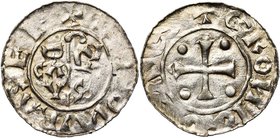 NEDERLAND, GRONINGEN, Bernulphus, bischop van Utrecht (1040-1054), AR denarius. Vz/ Staf met legende BACVLVS in het veld. Kz/ Kruis met vier punten in...