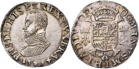 BRABANT, Duché, Philippe II (1555-1598), AR demi-écu Philippe, 1594, Anvers. D/ B. cuir. à g. R/ Ecu couronné avec écusson de Portugal en surtout, sur...