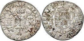 BRABANT, Duché, Albert et Isabelle (1598-1621), AR demi-patagon, 1617, Anvers. D/ Croix de Bourgogne sous une couronne, portant le bijou de la Toison ...