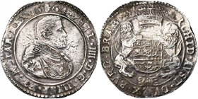 BRABANT, Duché, Philippe IV (1621-1665), AR ducaton, 1664, Anvers. Deuxième type. D/ B. dr. et cuir. à d. R/ Ecu couronné, tenu par deux lions. En des...