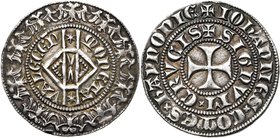 HAINAUT, Comté, Jean II d''Avesnes (1280-1304), AR gros tournois. D/ Monogramme de Hainaut orné de deux étoiles, entouré de la légende MONETA- VALECEN...