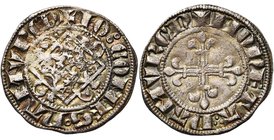 NAMUR, Comté, Jean II (1331-1335), AR quart de gros au losange, Namur. D/ + IO COMES NAMVRCN Losange posé sur quatre lions placés en croix. R/ + MON...