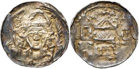 LIEGE, Principauté, Rodolphe de Zaeringen (1167-1191), AR denier, Maastricht. D/ RO-F- EPC B. mitré de f., ten. une crosse et une palme. R/ S M-AR Egl...