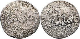 STAVELOT, Abbaye, Christophe de Manderscheid (1546-1576), AR rixdaler, 1567. Deuxième type. Au titre de Maximilien II. D/ L''écu écartelé de l''abbé d...